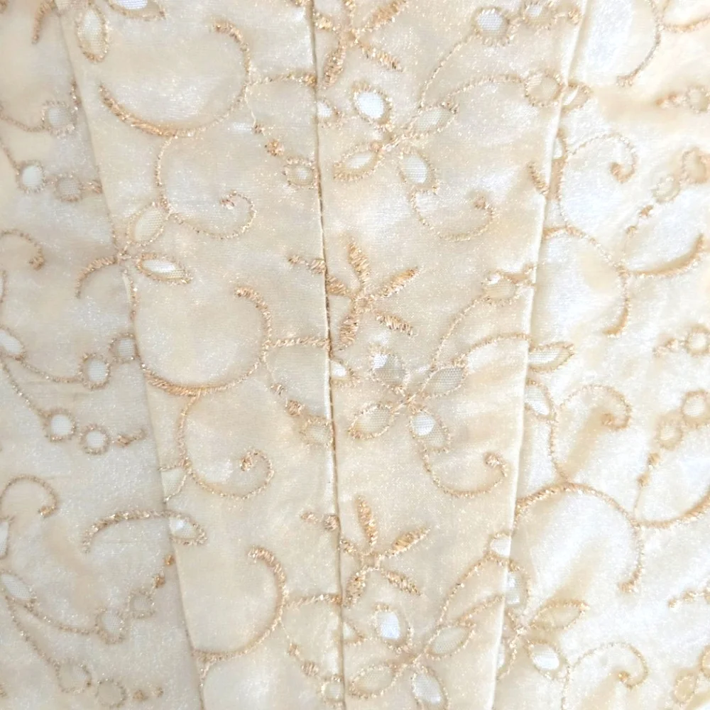 Y2K Creamy Pale Yellow & Gold Thread Organza Corset 2 Piece Prom Dress *READ* - Picture 4 of 11